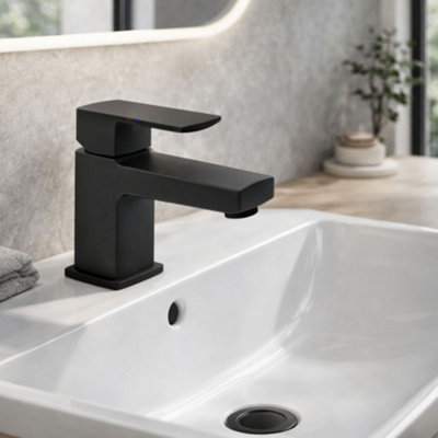 Nuance Mini Mono Basin Mixer Tap Black - Compact Cloakroom Sink Tap ...
