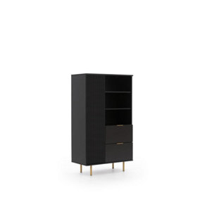 Nubia Highboard Cabinet in Black - Opulent Storage with Gold Accents - W800mm x H1400mm x D410mm