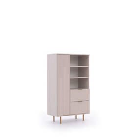 Nubia Highboard Cabinet in Cashmere - Opulent Storage with Gold Accents - W800mm x H1400mm x D410mm