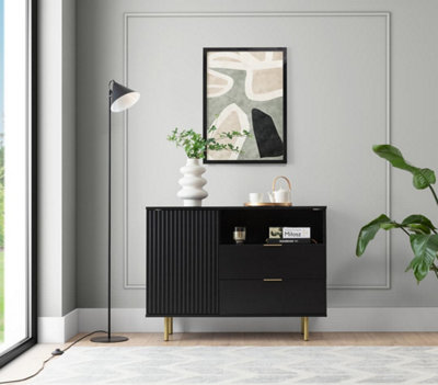 Nubia Sideboard Cabinet in Black - Modern Elegance with Gold Accents - W1070mm x H800mm x D410mm