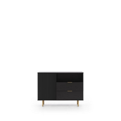 Nubia Sideboard Cabinet in Black - Modern Elegance with Gold Accents - W1070mm x H800mm x D410mm
