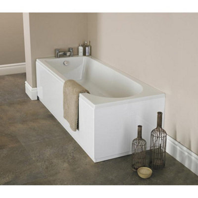 Nuie Barmby 1600 x 700mm Round Single-Ended Acrylic Bath with Leg Set, Gloss White