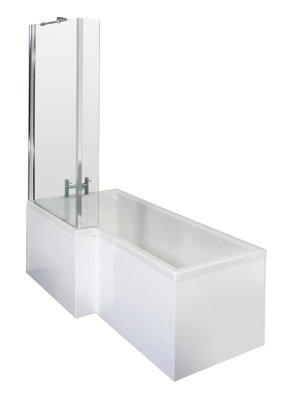 Nuie Left Hand L-Shape Bath & Square Shower Set (L) 1700mm x (W) 850mm - Comes with Bath Screen