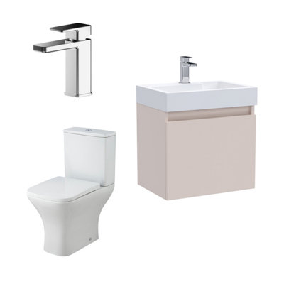 Nuie Merit Cloakroom Set Wall Hung Vanity Unit 500mm Basin Tap WC Blush Pink