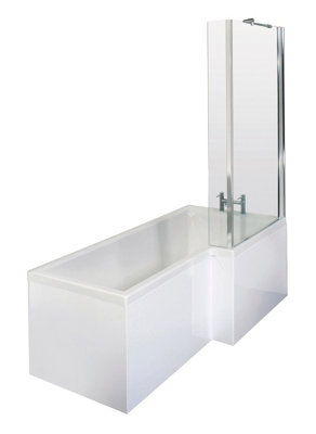 Nuie Right Hand L-Shape Bath & Square Shower Set (L) 1700mm x (W) 850mm - Comes with Bath Screen