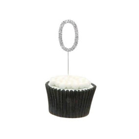 Number 0 Diamante Cake Topper Silver (One Size)