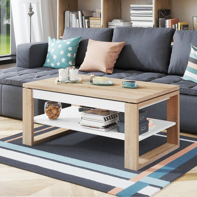 NUO Lift Top Coffee Table Contemporary Style - Sonoma Oak & White Matt