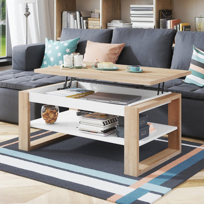 NUO Lift Top Coffee Table Contemporary Style - Sonoma Oak & White Matt