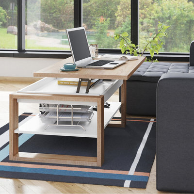NUO Lift Top Coffee Table Contemporary Style - Sonoma Oak & White Matt