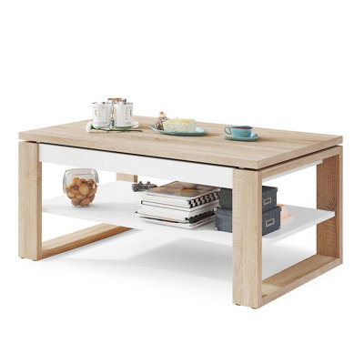 NUO Lift Top Coffee Table Contemporary Style - Sonoma Oak & White Matt