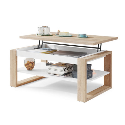 NUO Lift Top Coffee Table Contemporary Style - Sonoma Oak & White Matt