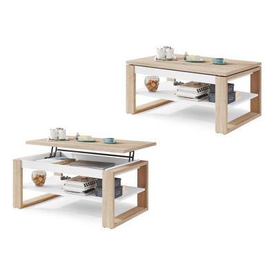 NUO Lift Top Coffee Table Contemporary Style - Sonoma Oak & White Matt