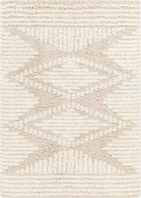 NURIA Shaggy Modern Plush Pile Light Beige Area Rug 130 x 170 cm