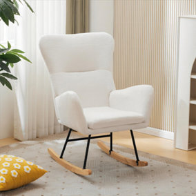 Nursery Armrest Rocking Chair Modern Tufted Arm Chair with Super Soft Teddy Fabric