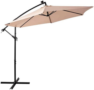 Nustone 3 Metre Round Cantilever Parasol, Patio Umbrella with UV Protection, Steel Frame and Solar LED Lights