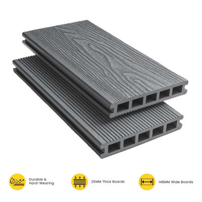Nustone Composite Decking, Deep Embossed Woodgrain Boards - 15 Grey ...