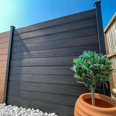 Nustone Composite Fencing 3D Embossed, Arden Woodgrain with All Fittings and Fixtures 183CM x 183CM (6ftx6ft) - Charcoal 1 Panel