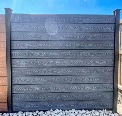 Nustone Composite Fencing 3D Embossed, Arden Woodgrain with All Fittings and Fixtures 183CM x 183CM (6ftx6ft) - Grey 2 Panels