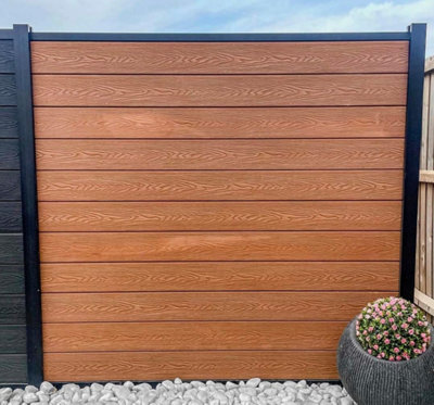 Nustone Composite Fencing 3D Embossed Arden Woodgrain with All Fittings and Fixtures 183CM x 183CM 6ftx6ft Teak 5 Panels