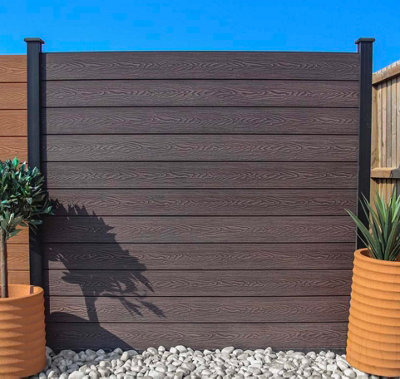 Nustone Composite Fencing 3D Embossed Arden Woodgrain with All Fittings and Fixtures 183CM x 183CM 6ftx6ft Walnut 1 Panel
