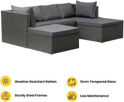 Nustone Garden Patio Rattan 3 Seat Sofa Set with Chaise