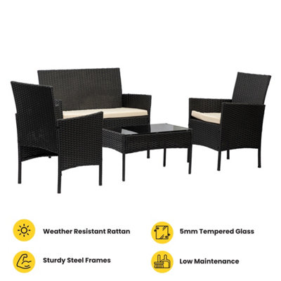 Nustone Rattan Garden Furniture Patio Bistro Set, 2 Seater Sofa, 2