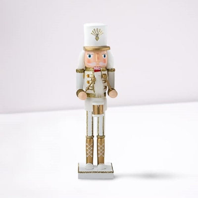 Nutcracker Christmas Decoration Wood Soldier 30cm/11.8in Ornament Glitter Traditional Table Top Party Xmas Gift Gold Drum