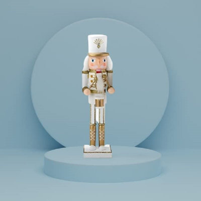 Nutcracker Christmas Decoration Wood Soldier 30cm/11.8in Ornament Glitter Traditional Table Top Party Xmas Gift Gold Drum