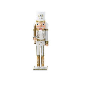 Nutcracker Christmas Decoration Wood Soldier 30cm/11.8in Ornament Glitter Traditional Table Top Party Xmas Gift Gold Sword