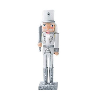 Nutcracker Christmas Decoration Wood Soldier 30cm/11.8in Ornament Glitter Traditional Table Top Party Xmas Gift Silver King Price Comparisons | Compare The Build