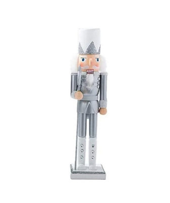 Nutcracker Christmas Decoration Wood Soldier 30cm/11.8in Ornament Glitter Traditional Table Top Party Xmas Gift Silver