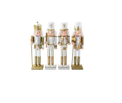 Nutcracker Christmas Wood Soldier 30cm/11.8in King Drum Ornament Glitter Royal Jacket Figures Crown Table Top Xmas Golden