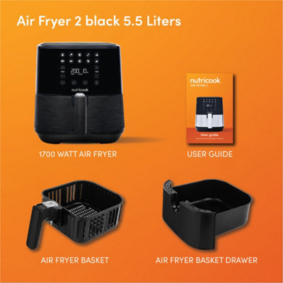 Nutricook Air Fryer 2, 1700 Watts, Digital Control Panel Display, 10 Preset Programs With Built-In Preheat Function, 5.5L Black