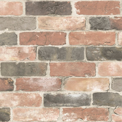 NuWallpaper NU2064 Newport Reclaimed Brick Peel & Stick Wallpaper, Red ...