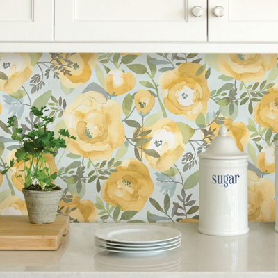 NuWallpaper NU3036 Peachy Keen Peel & Stick Wallpaper, Yellow