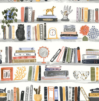 NuWallpaper NUS4536 Painterly Shelf Stories Novelty Peel & Stick Wallpaper, Yellow