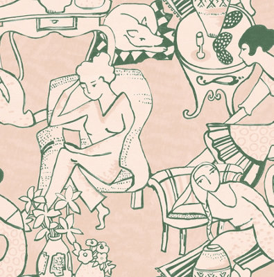 NuWallpaper NUS4548 Illustrative Leisure Ladies Novelty Peel & Stick Wallpaper, Blush