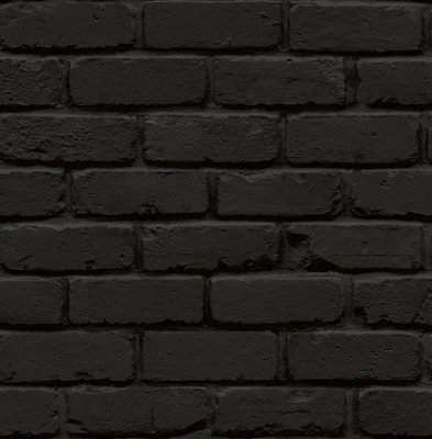 NuWallpaper NUS4842 Amsterdam Brick Peel & Stick Wallpaper, Black