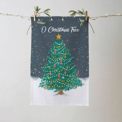 O Christmas Tree Festive Graphic Print 100% Cotton Tea Towel Price Comparisons | Compare The Build