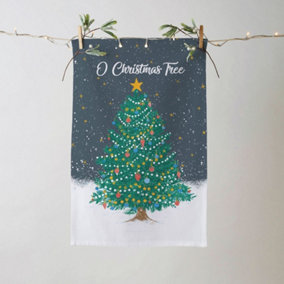 O Christmas Tree Festive Graphic Print 100% Cotton Tea Towel