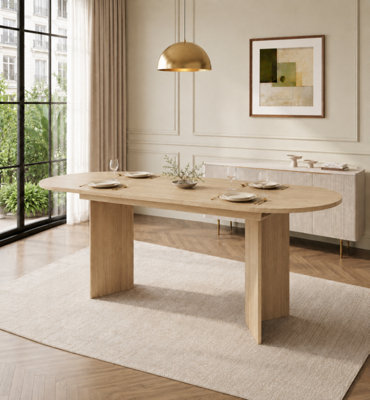 Oak 120-160cm Oval Extendable Dining Table with Metal Pedestal Base for 4-6 People