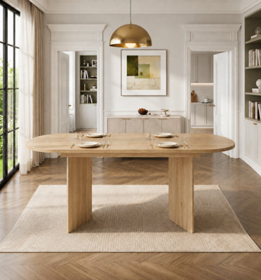 Oak 120-160cm Oval Extendable Dining Table with Metal Pedestal Base for 4-6 People
