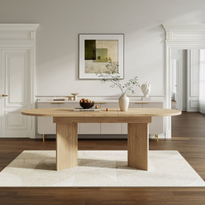 Oak 120-160cm Oval Extendable Dining Table with Metal Pedestal Base for 4-6 People