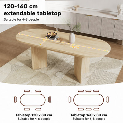 Oak 120-160cm Oval Extendable Dining Table with Metal Pedestal Base for 4-6 People