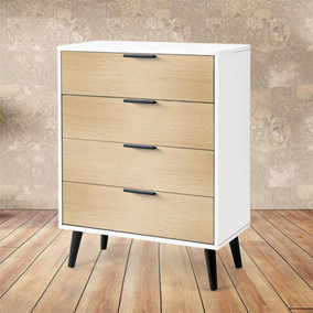 Oak and Matt White Wide Chest of Drawers (4 Drawers)