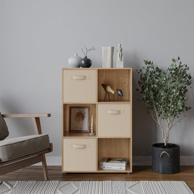 Oak, Beige - 6-Cube Shelving Unit With Non Woven Inserts