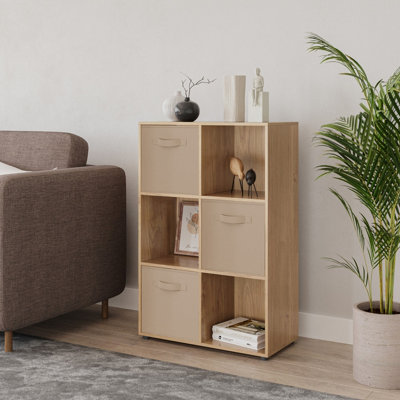 Oak, Beige - 6-Cube Shelving Unit With Non Woven Inserts
