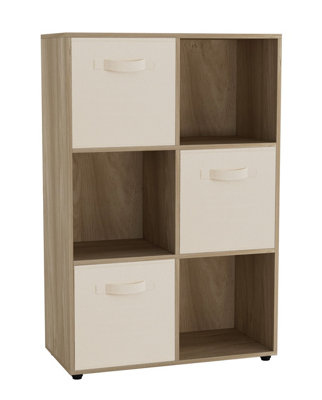 Oak, Cream - 6-Cube Shelving Unit With Non Woven Inserts