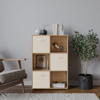 Oak, Cream - 6-Cube Shelving Unit With Non Woven Inserts