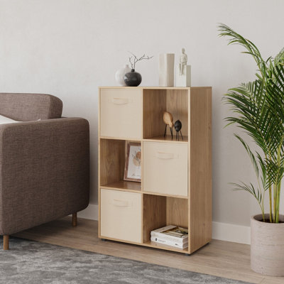 Oak, Cream - 6-Cube Shelving Unit With Non Woven Inserts